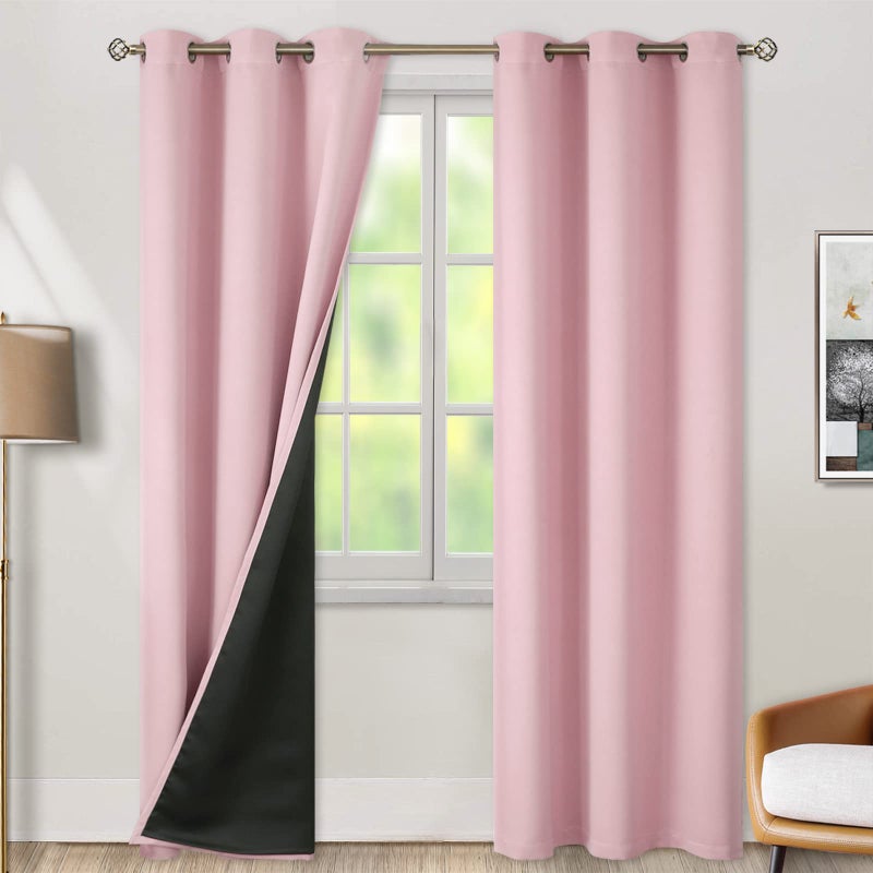 BGment Baby Pink 100% Blackout Curtains for Nursery Bedroom 84 Inch Length 2 Panels, Thermal Insulated Full Light Blocking Grommet Noise Cancelling Window Curtains for Girls Room, 42 Inch Wide Each - Image 1